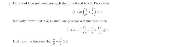 Solved 3. Let a and b be real numbers such that a>0 and b>0. | Chegg.com