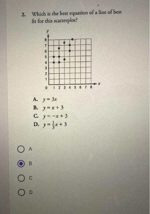 Solved 2. Which is the best equation of a line of best fit | Chegg.com