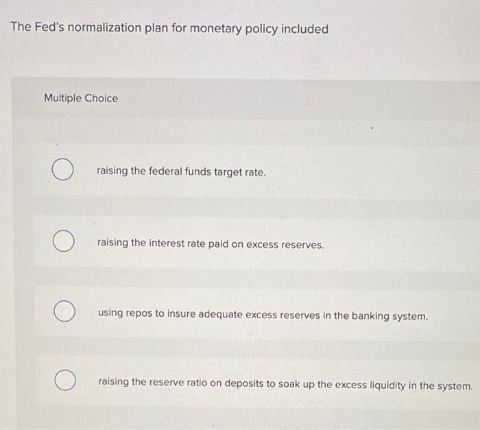 Solved The Fed s Normalization Plan For Monetary Policy Chegg