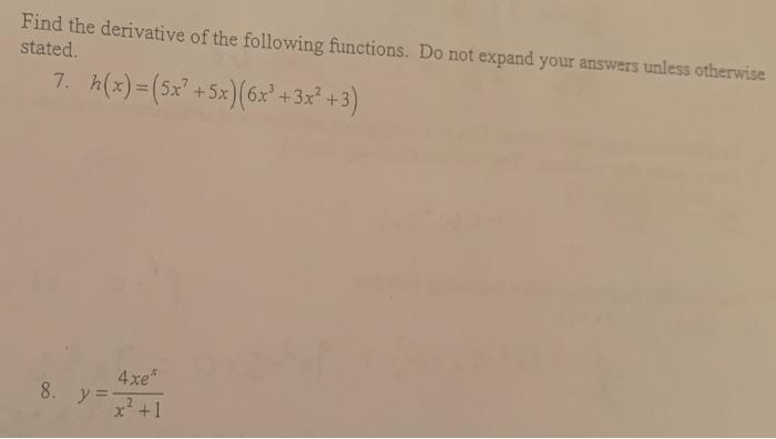 Solved Find the derivative of the following functions. Do | Chegg.com
