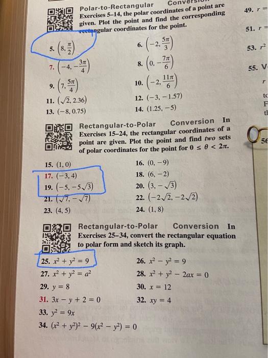 Solved 49. r = Polar-to-Rectangular Con Exercises 5-14, the | Chegg.com