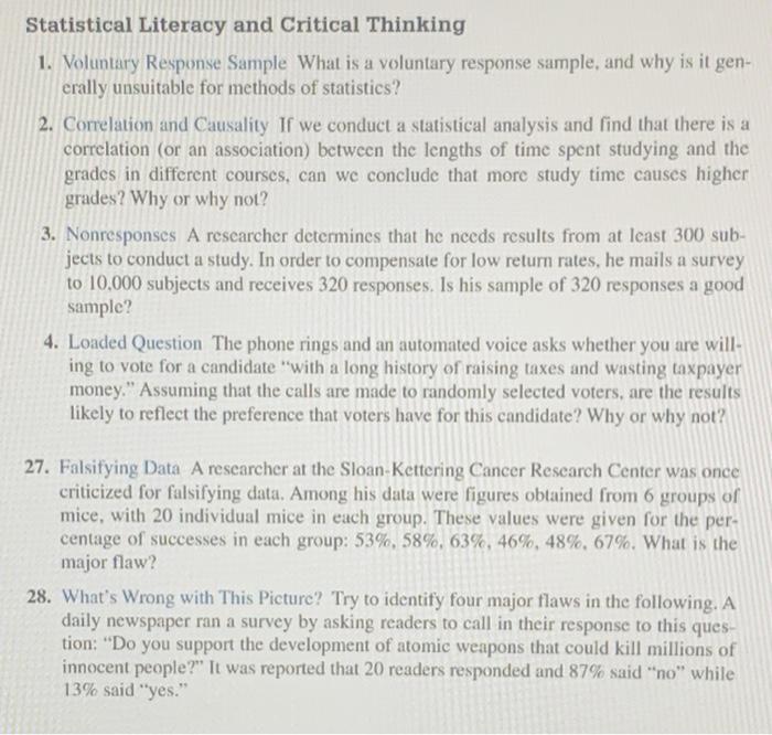 critical thinking statistics questions