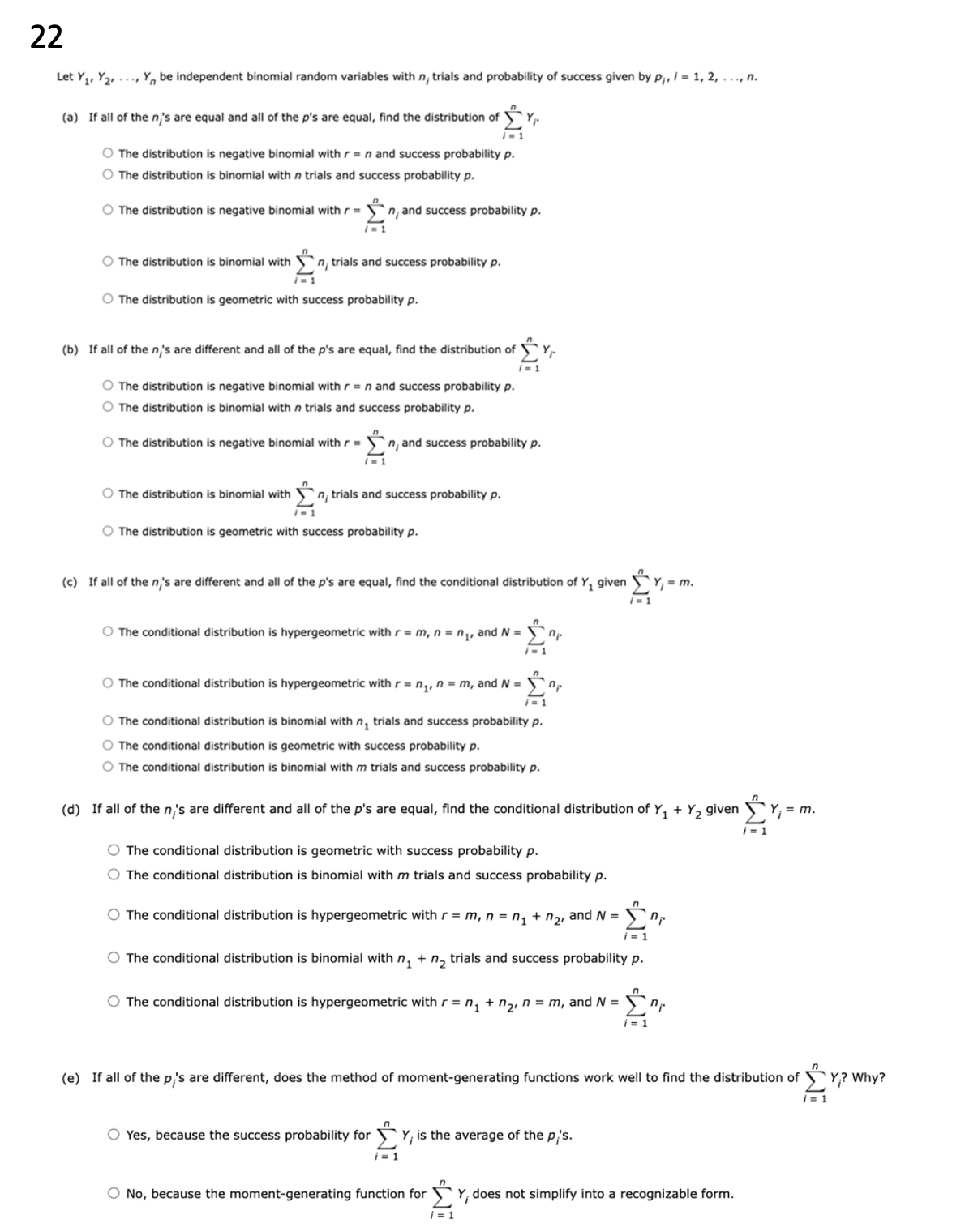 Solved Let Y1,Y2,dots,Yn ﻿be Independent Binomial Random | Chegg.com