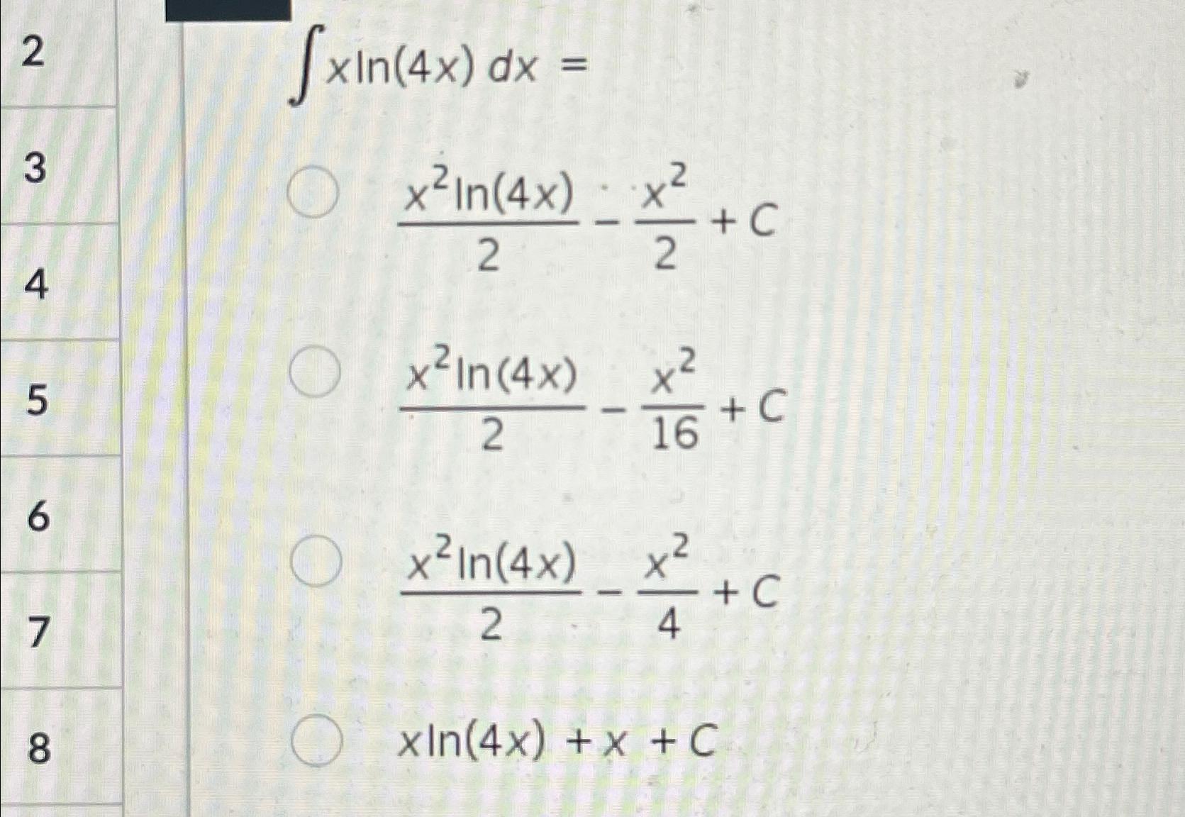 ln x 2 2ln 4x 4