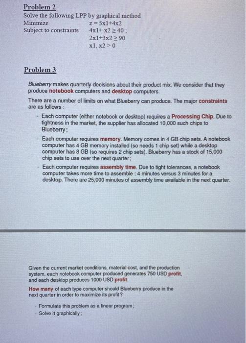 Solved Problem 2 Solve the following LPP by graphical method | Chegg.com