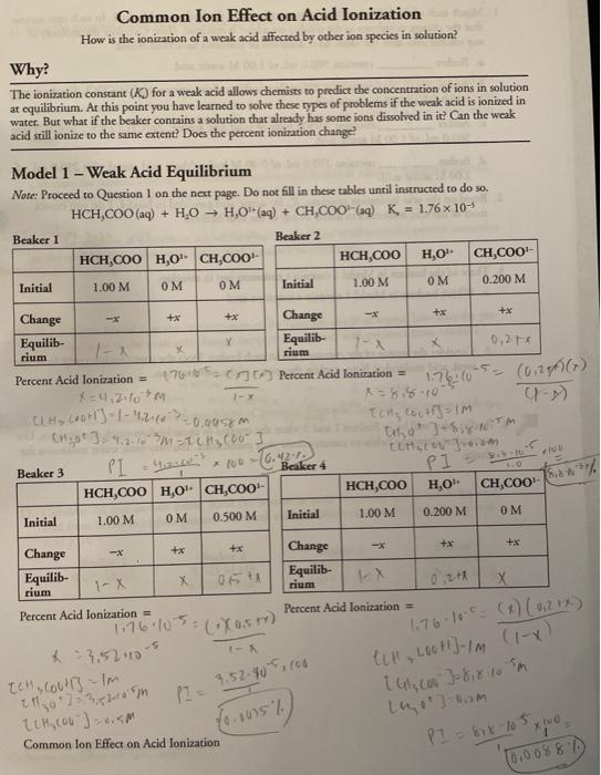 Mon Ion Effect On Acid Ionization How Is The Chegg 