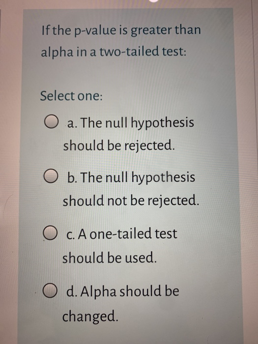 Solved If The P-value Is Greater Than Alpha In A Two-tailed | Chegg.com