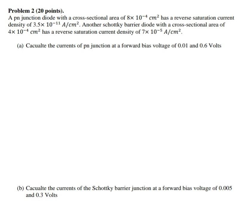 Solved Problem 2 (20 points). A pn junction diode with a | Chegg.com