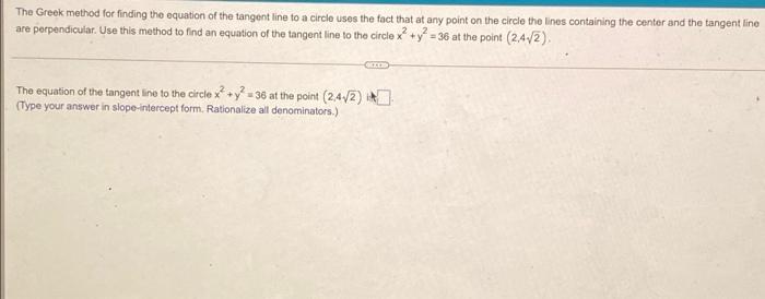 Solved The Greek method for finding the equation of the | Chegg.com