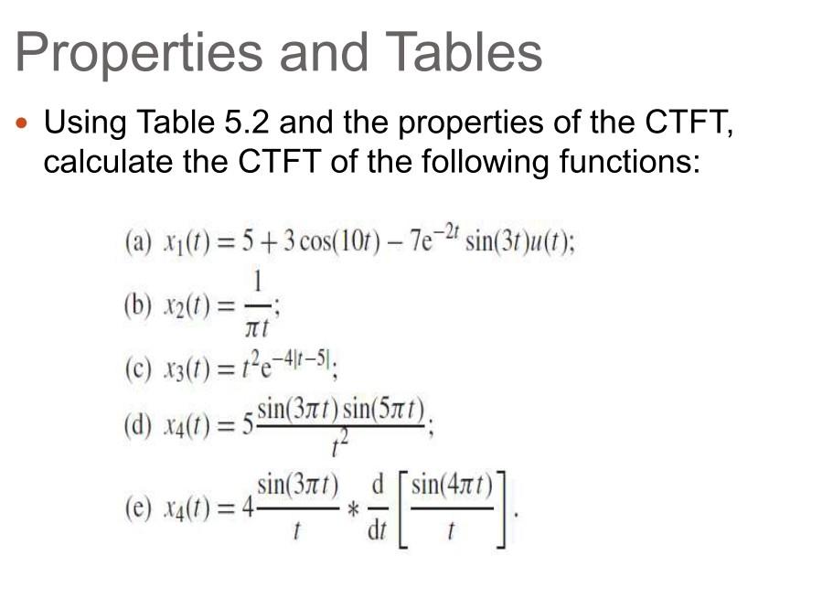 Solved - Using Table 5.2 and the properties of the CTFT, | Chegg.com