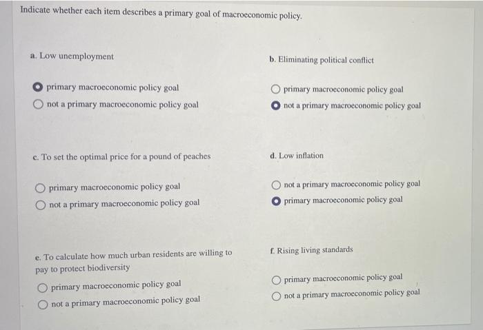 Solved Indicate Whether Each Item Describes A Primary Goal Chegg Com