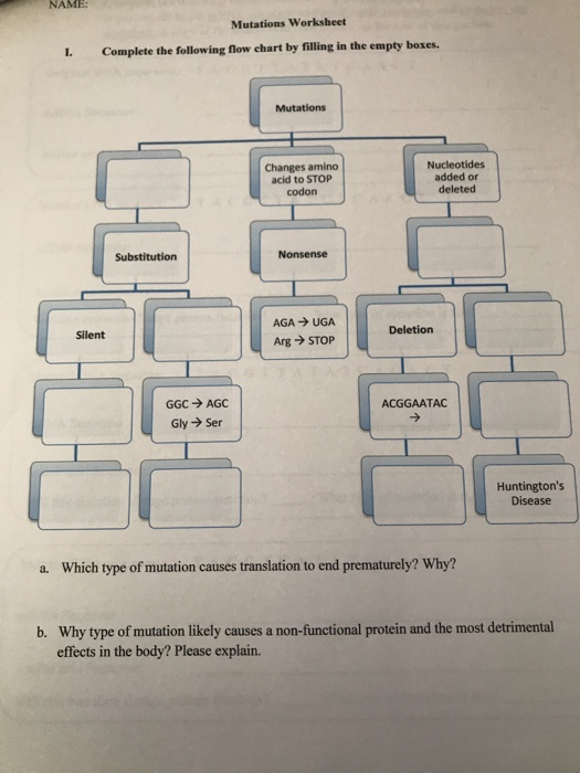 Solved Mutations Worksheet Complete the following flow chart | Chegg.com