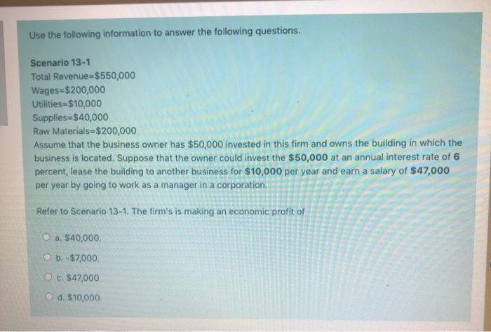 Solved Use the following information to answer the following | Chegg.com