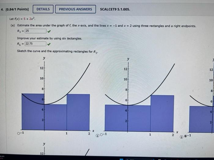 et f(x)=5+2x2 (a) Estimate the area under the graph | Chegg.com