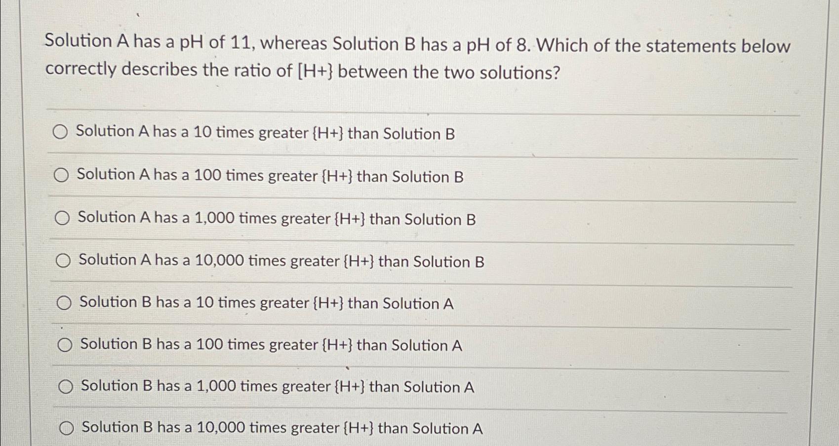 Solved Solution A Has A PH Of 11, ﻿whereas Solution B Has A | Chegg.com