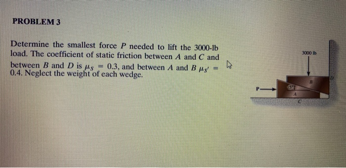 Solved PROBLEM 3 3000 TL Determine The Smallest Force P | Chegg.com