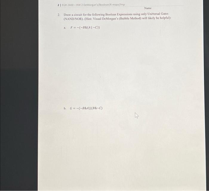 Solved 2. Draw a circuit for the following Boolean | Chegg.com