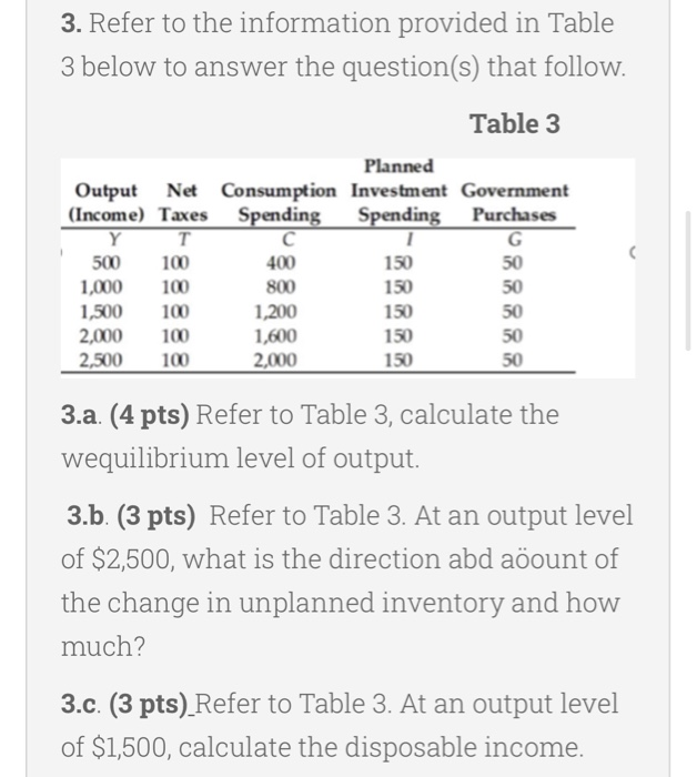 Solved 3. Refer to the information provided in Table 3 below | Chegg.com