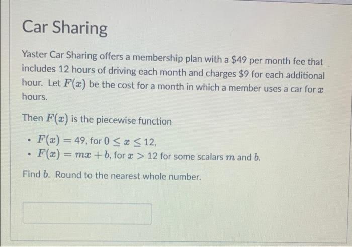 Solved Jesaki Car Sharing offers a membership plan with a