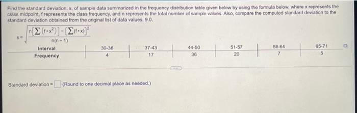 Solved Find the standard deviation of sample data summarized | Chegg.com