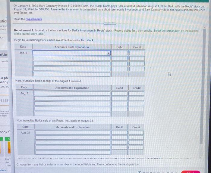 Solved On January 1, 2024, Bark Company invests 510,000 in