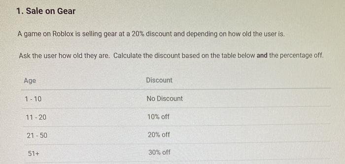 Solved 1 Sale On Gear A Game On Roblox Is Selling Gear A Chegg Com - chegg roblox age percentage Solved 1 Sale On Gear A Game On Roblox Is Selling Gear A Chegg Com - roblox age percentage