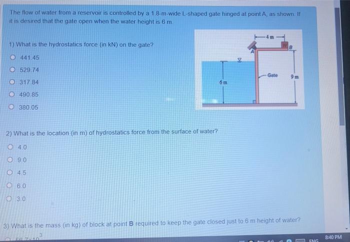 Solved The flow of water from a reservoir is controlled by a | Chegg.com