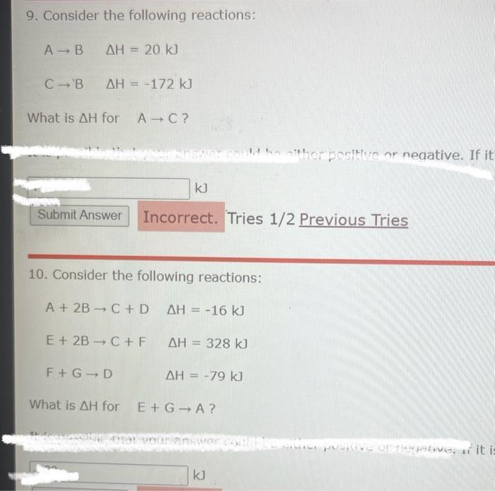 Solved 9. Consider The Following Reactions: A→BC→BΔH=20 | Chegg.com