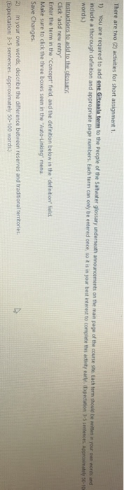 Solved There are two (2) activities for short assignment 1. | Chegg.com