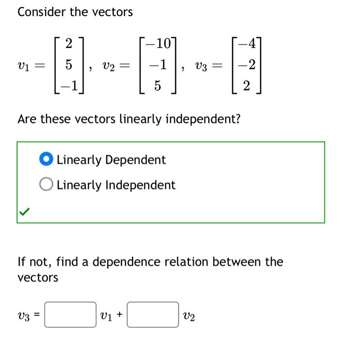 Solved Consider The Vectors | Chegg.com