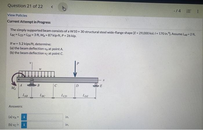 Solved The simply supported beam consists of a W 10×30 | Chegg.com