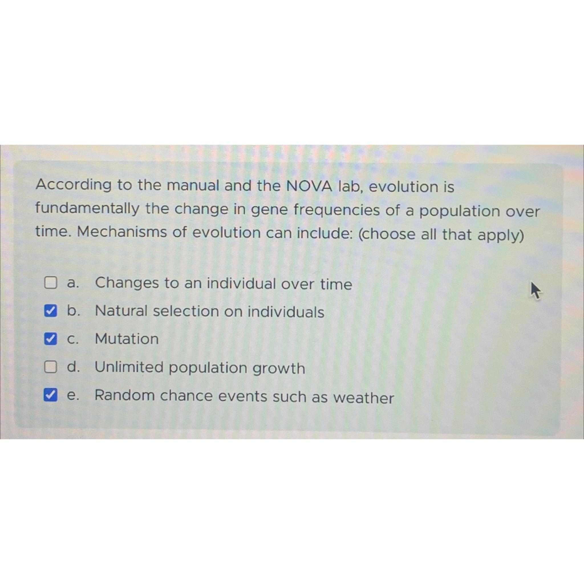 Solved According To The Manual And The NOVA Lab, Evolution | Chegg.com