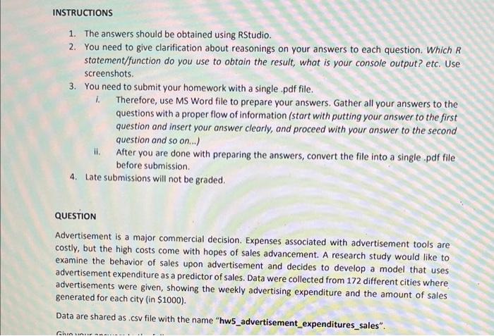 INSTRUCTIONS 1. The answers should be obtained using | Chegg.com
