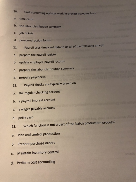 Solved 20. Cost accounting updates workinprocess accounts