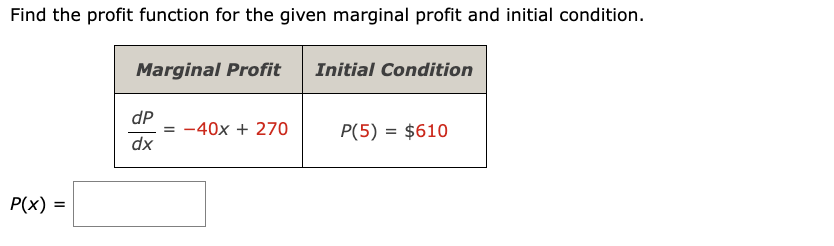 Find the profit function for the given marginal | Chegg.com