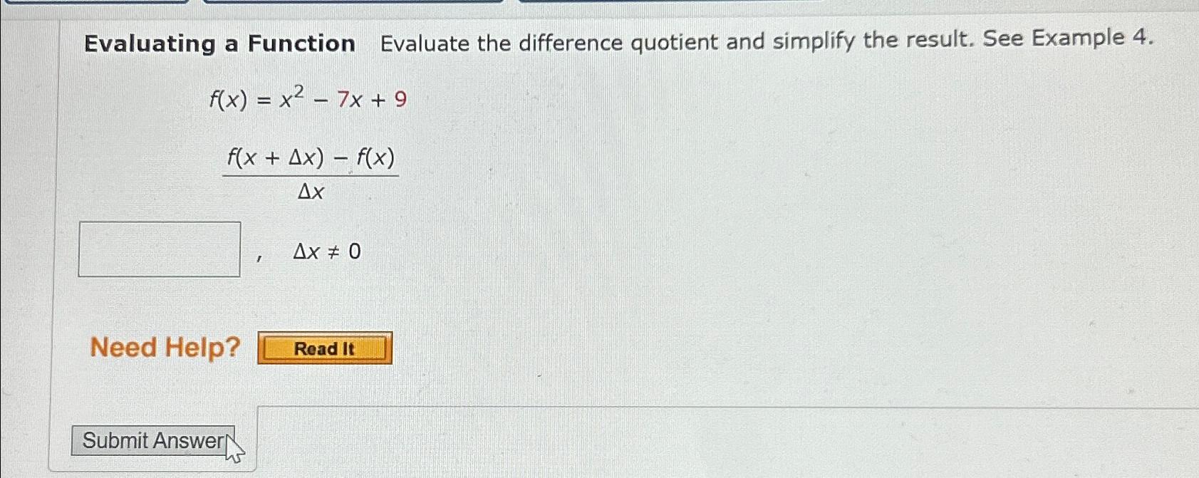Solved Evaluating a Function Evaluate the difference | Chegg.com