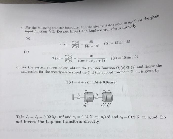 Solved 4. For the following transfer functions, find the | Chegg.com