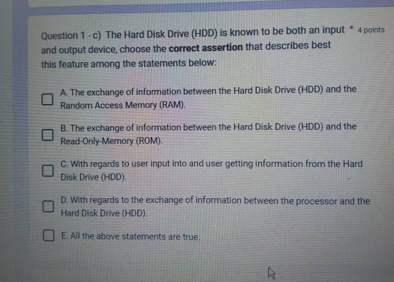 Solved Question 1 -c) The Hard Disk Drive (HDD) is known | Chegg.com