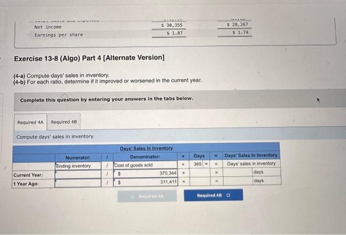 Solved Required information Exercise 13-8 (Algo) Analyzing | Chegg.com