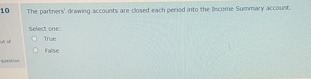 Solved 10 The partners' drawing accounts are closed each | Chegg.com