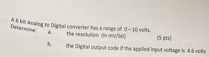 Solved A 6 bit Analog to Digital converter has a range of | Chegg.com