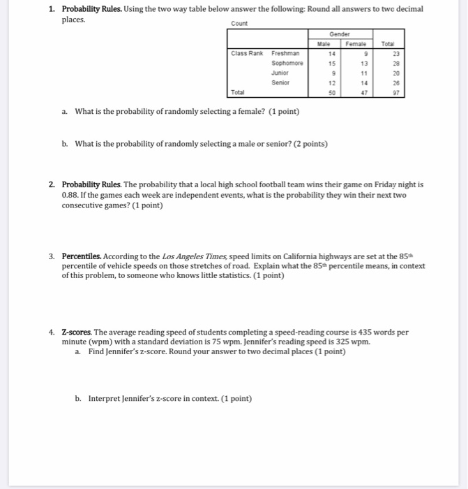 Solved: 1. Probability Rules. Using The Two Way Table Belo... | Chegg.com