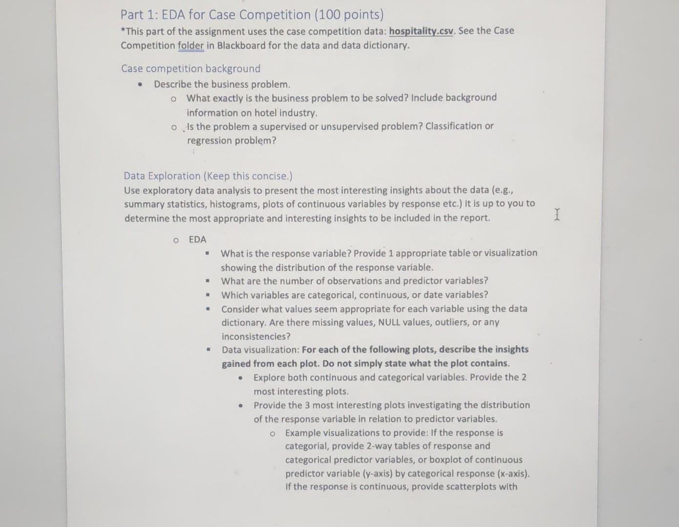 Solved Part 1: EDA for Case Competition (100 points) *This | Chegg.com