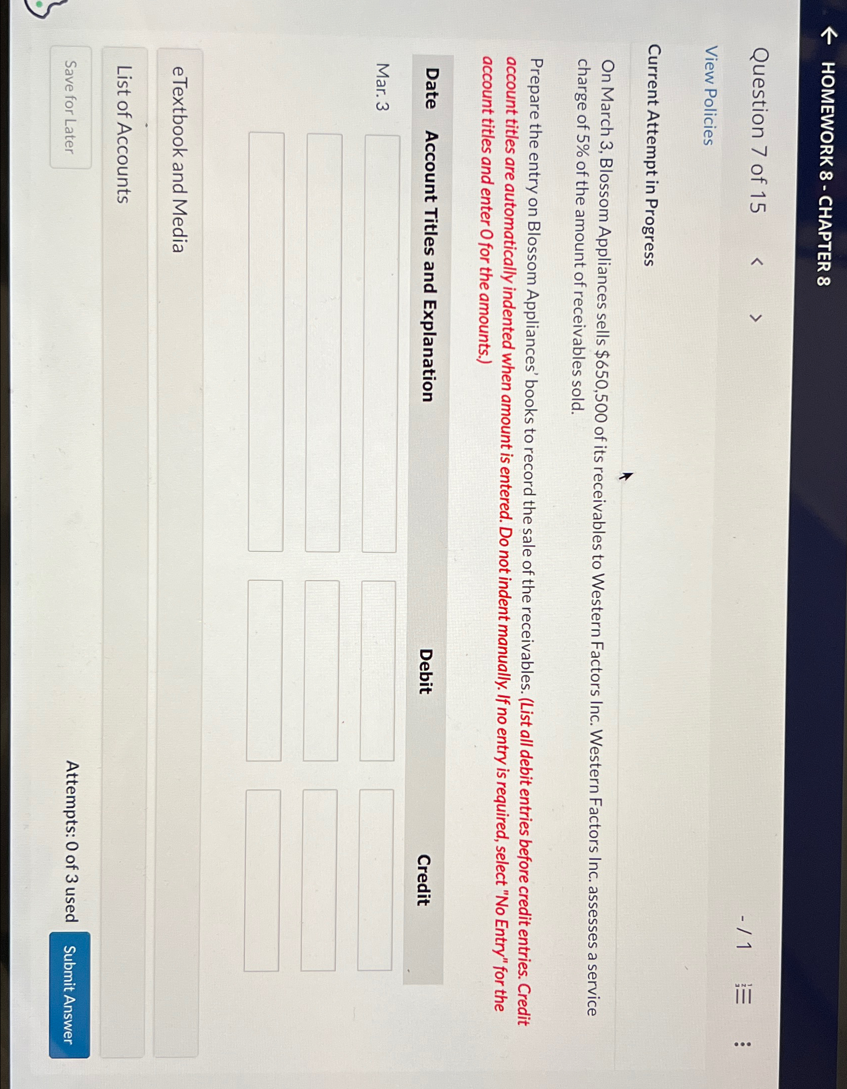Solved HOMEWORK 8 - ﻿CHAPTER 8Question 7 ﻿of 15-1View | Chegg.com