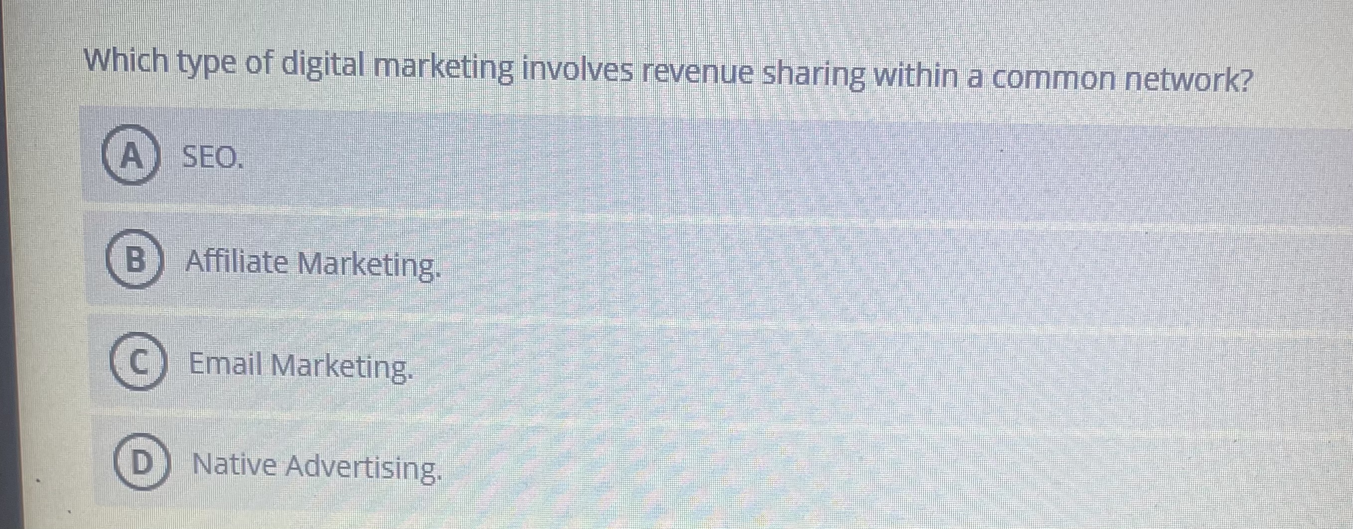 Solved Which type of digital marketing involves revenue | Chegg.com