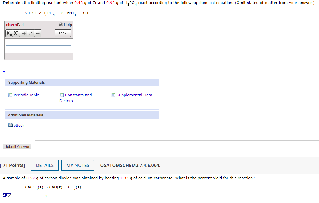 Solved Determine The Limiting Reactant When 043g ﻿of Cr 4662