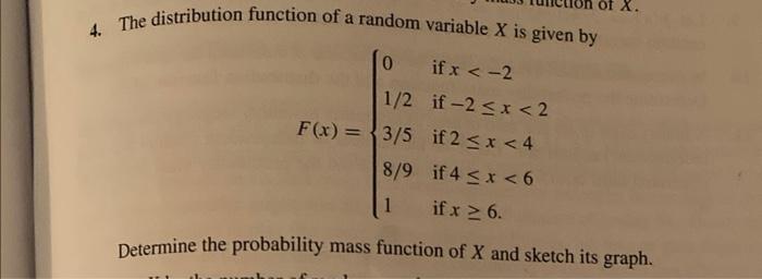 Solved The distribution function of a random variable X is | Chegg.com