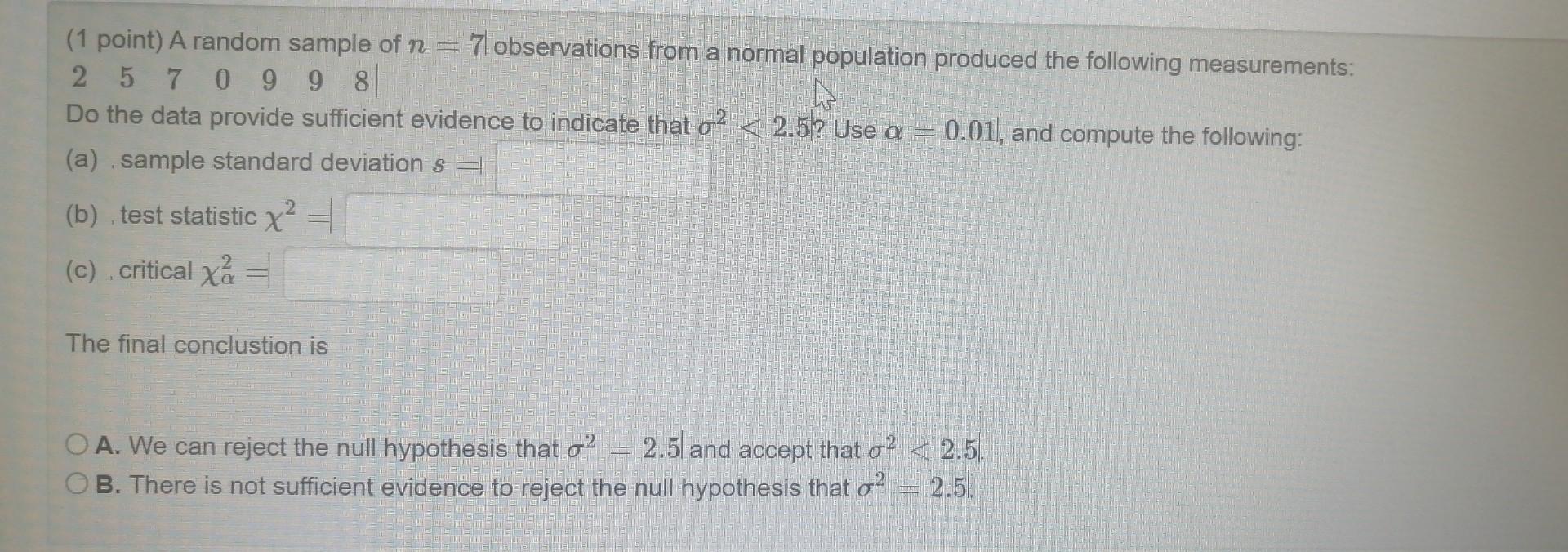 Solved (1 point) A random sample of n = 7l observations from | Chegg.com