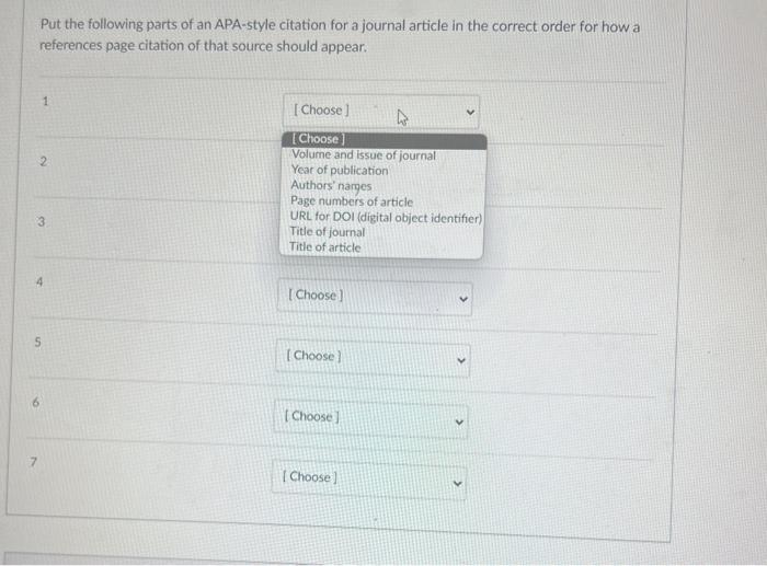 Solved Put the following parts of an APA-style citation for 