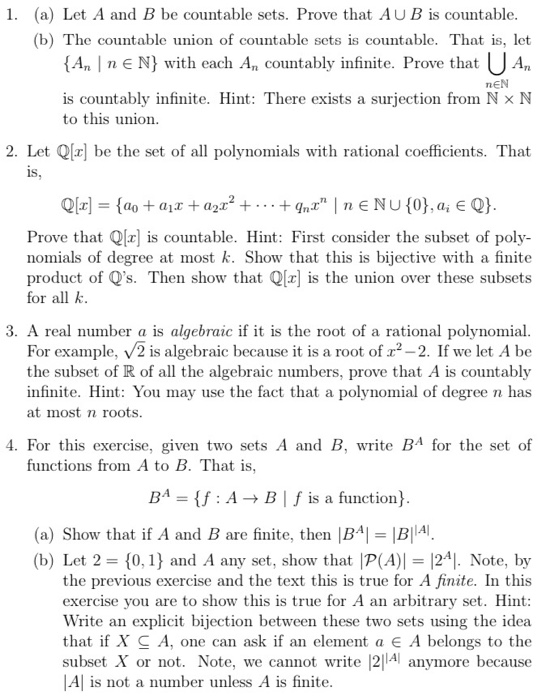 Solved 1. (a) Let A And B Be Countable Sets. Prove That AU B | Chegg.com